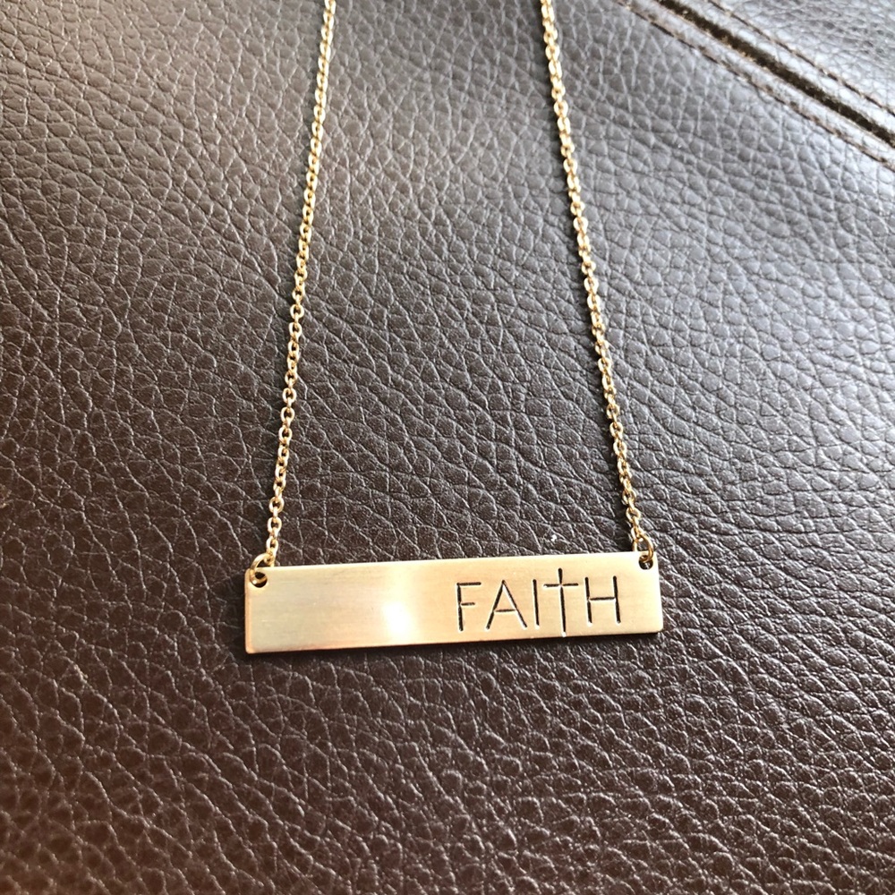 Gold plated engraved “FAITH” bar on chain necklace